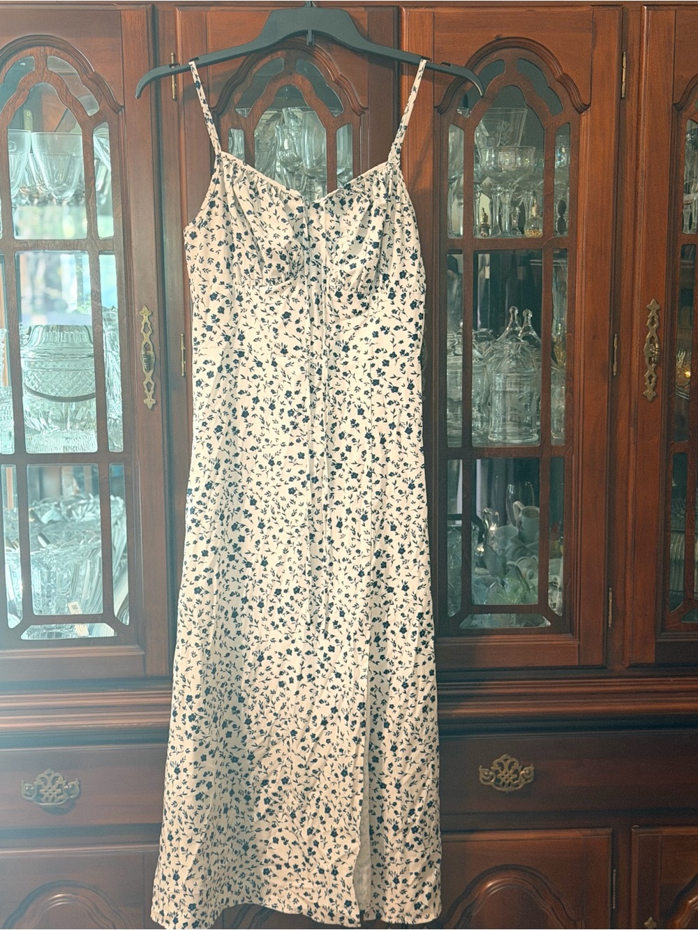 SHEIN Cream Slip Dress with Black Floral Print